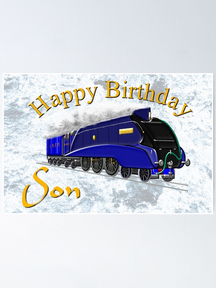 Poster Locomotive A Vapeur Carte De Voeux Joyeux Anniversaire Fils Par Zipac Redbubble