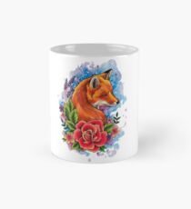 Fuchs und Blumentätowierung inspiriert Design Tasse