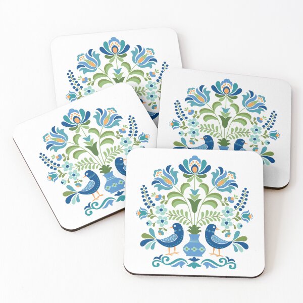 Hungarian Folk Design Blue Birds Coasters (Set of 4)