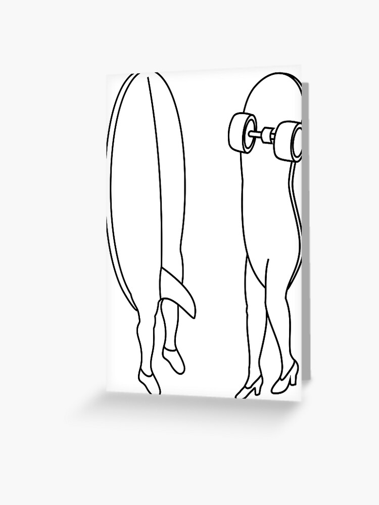 Surfboard Skateboard Cartoon Surfer Couple Gift Greeting Card By