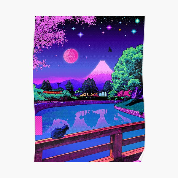 Vaporwave T-Shirt - Aesthetic 80s Pixel Art Japan Design Kawaii Cat Poster