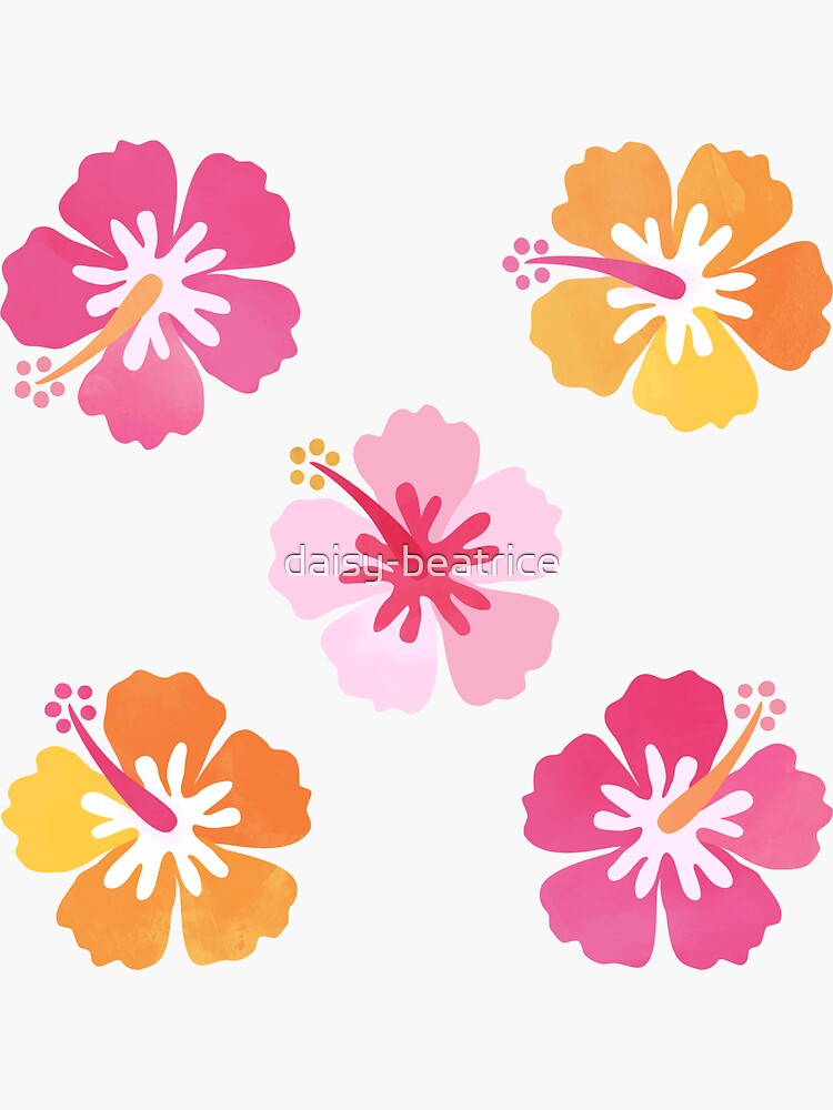 Thumbnail 3 of 3, Sticker, Candy Colored Hibiscus Flowers on Navy Blue designed and sold by daisy-beatrice.
