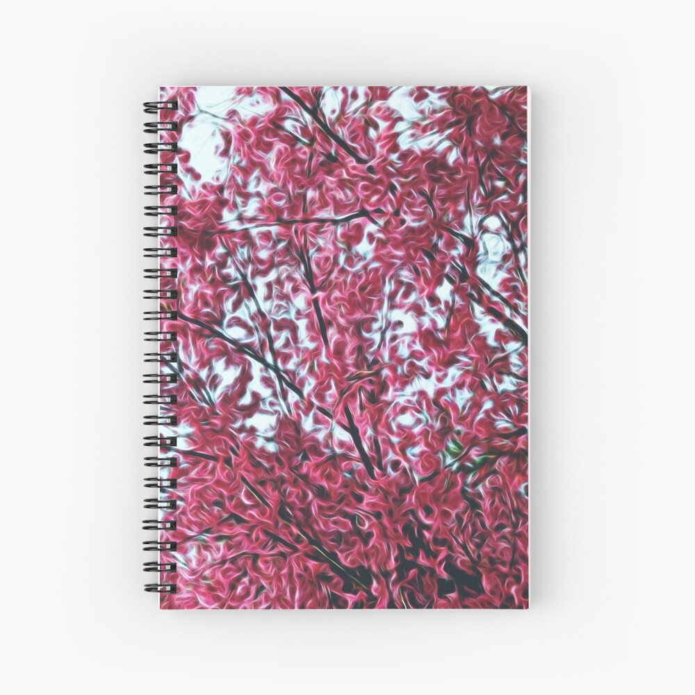 Magical Cherry Blossoms - Dark Pink Floral Abstract Art - Springtime Spiral Notebook