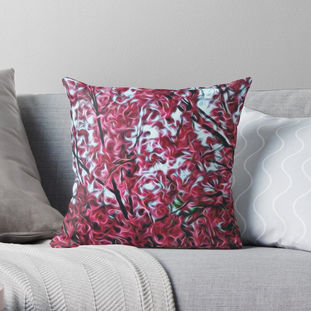 Magical Cherry Blossoms - Dark Pink Floral Abstract Art - Springtime Throw Pillow