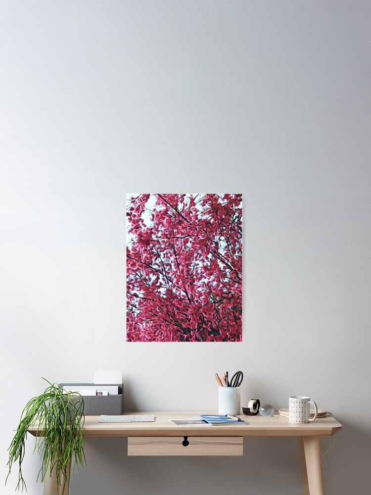 Thumbnail 2 of 3, Poster, Magical Cherry Blossoms - Dark Pink Floral Abstract Art - Springtime designed and sold by OneDayArt.