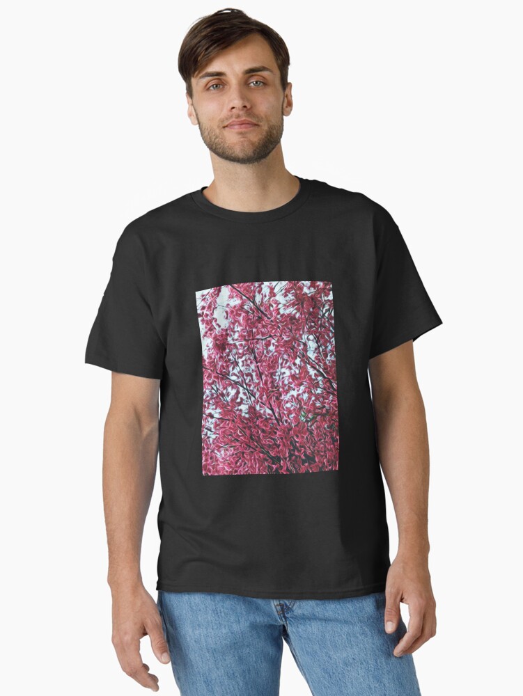 Thumbnail 2 of 7, Classic T-Shirt, Magical Cherry Blossoms - Dark Pink Floral Abstract Art - Springtime designed and sold by OneDayArt.