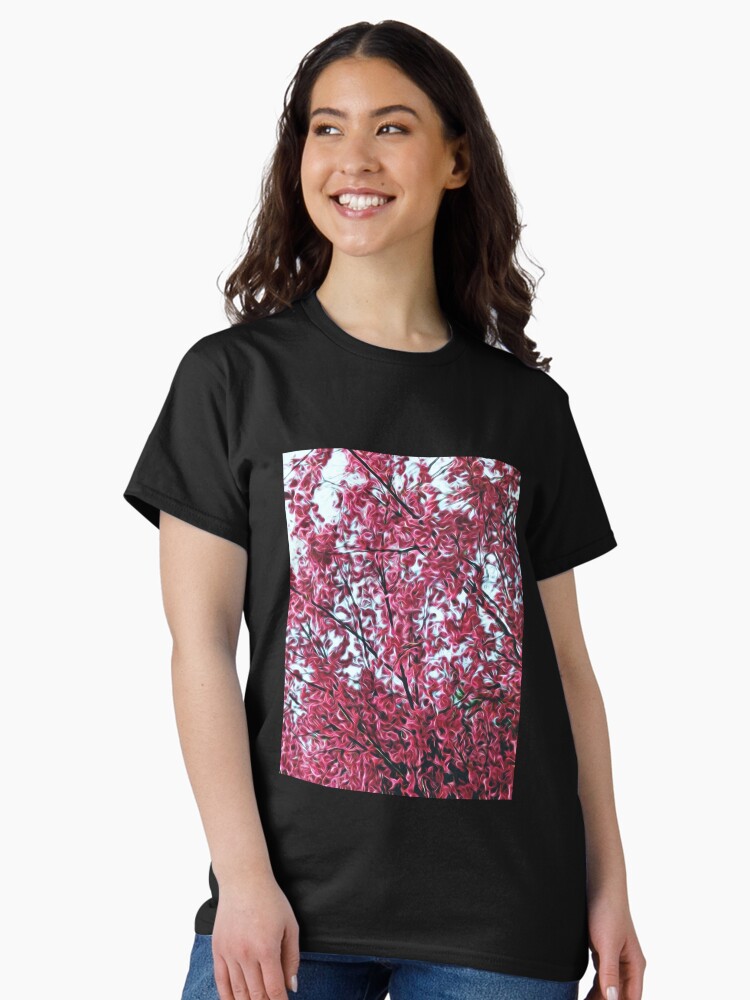 Thumbnail 1 of 7, Classic T-Shirt, Magical Cherry Blossoms - Dark Pink Floral Abstract Art - Springtime designed and sold by OneDayArt.