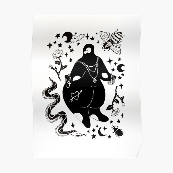 Venus Nana draped in pearls amongst roses, bugs and a snake. Poster