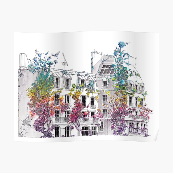 Parisian Roofs - Rainbow City - Watercolor Painting Poster