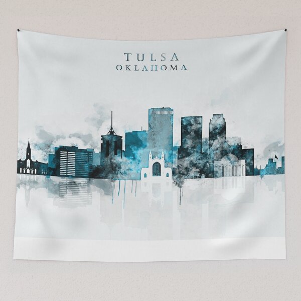 Item preview, Tulsa Monochrome Blue Skyline designed and sold by DimDom.