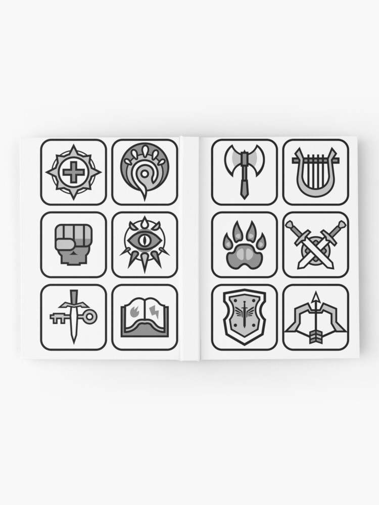 Jocat Crap Guide To Dnd Class Icons Bw Hardcover Journal For Sale By Jocat105 Redbubble