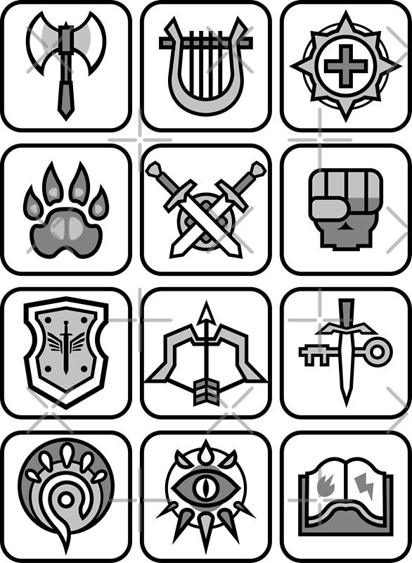 "JoCat Crap Guide to DnD Class Icons [B/W]" by Joseph Catalanello