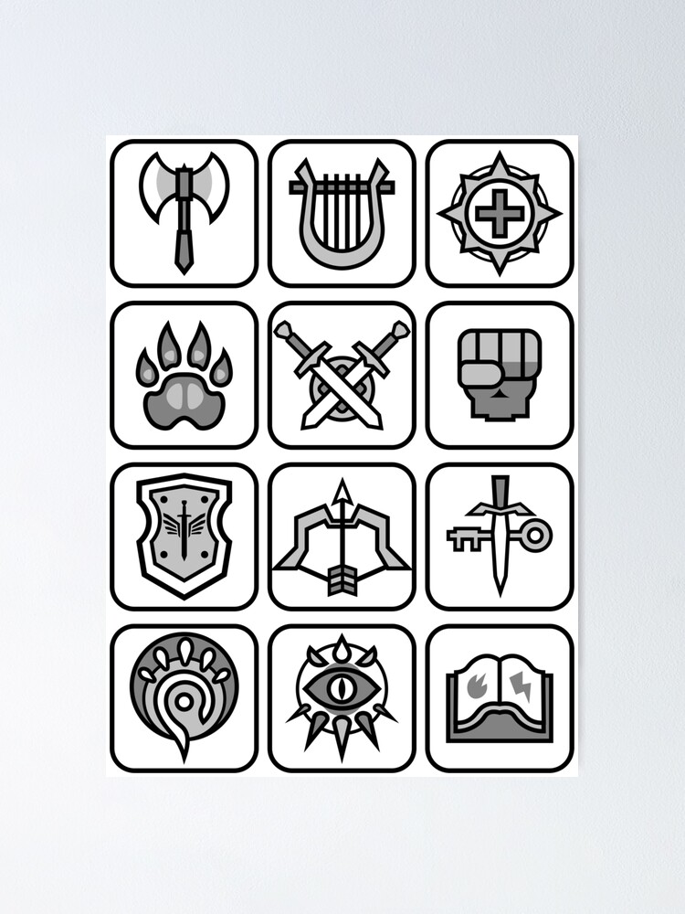 "JoCat Crap Guide to DnD Class Icons [B/W]" Poster by JoCat105 | Redbubble
