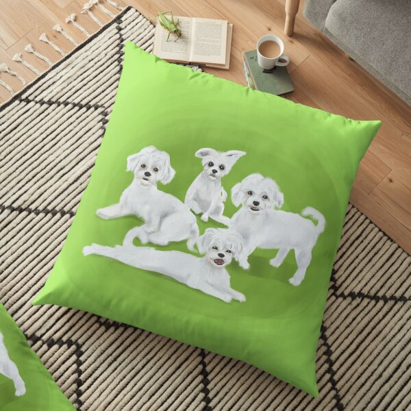 Puppies - green Floor Pillow
