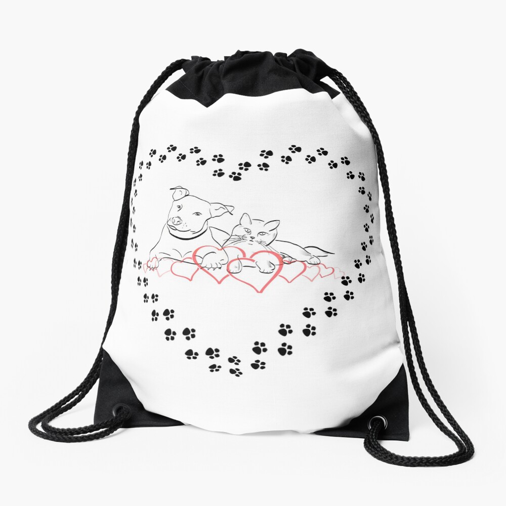 Cat and Dog Best Friends Drawstring Bag