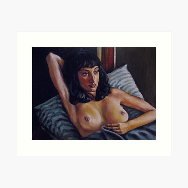 nude girl in bed Art Print