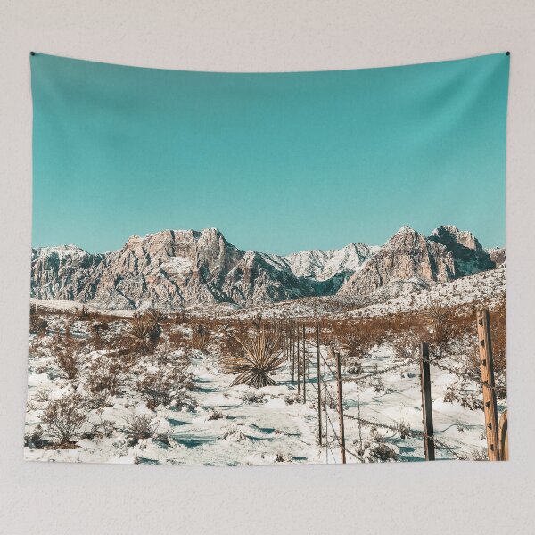 Item preview, Vintage Desert Fence // Picture of Red Rock Canyon after a Winter Snow Covered the Mountain Range and Landscape designed and sold by desertxpalm.