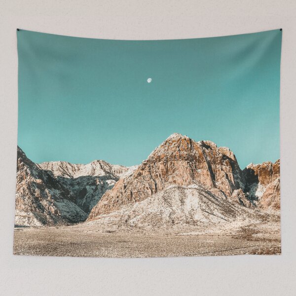 Item preview, Vintage Red Rocks Moon // Picture of a Mountain Range Snowcap in Winter with the Luna and a Teal Blue Sky designed and sold by desertxpalm.