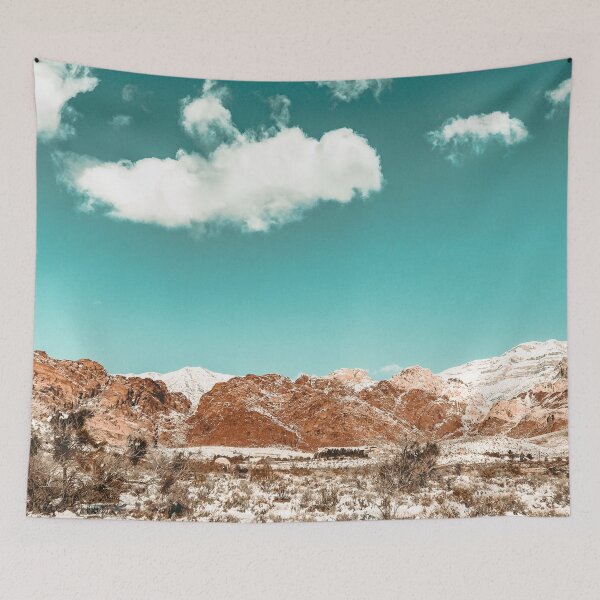 Item preview, Vintage Red Rocks // Picture of Snow in the Mojave Desert with a Teal Sky and Mountain Range Landscape designed and sold by desertxpalm.