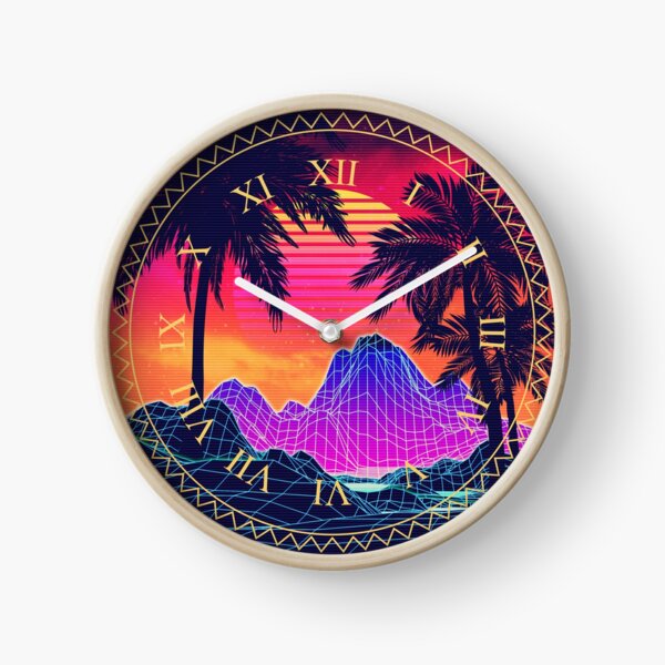 80s Vaprwave rocks and palm trees design Clock