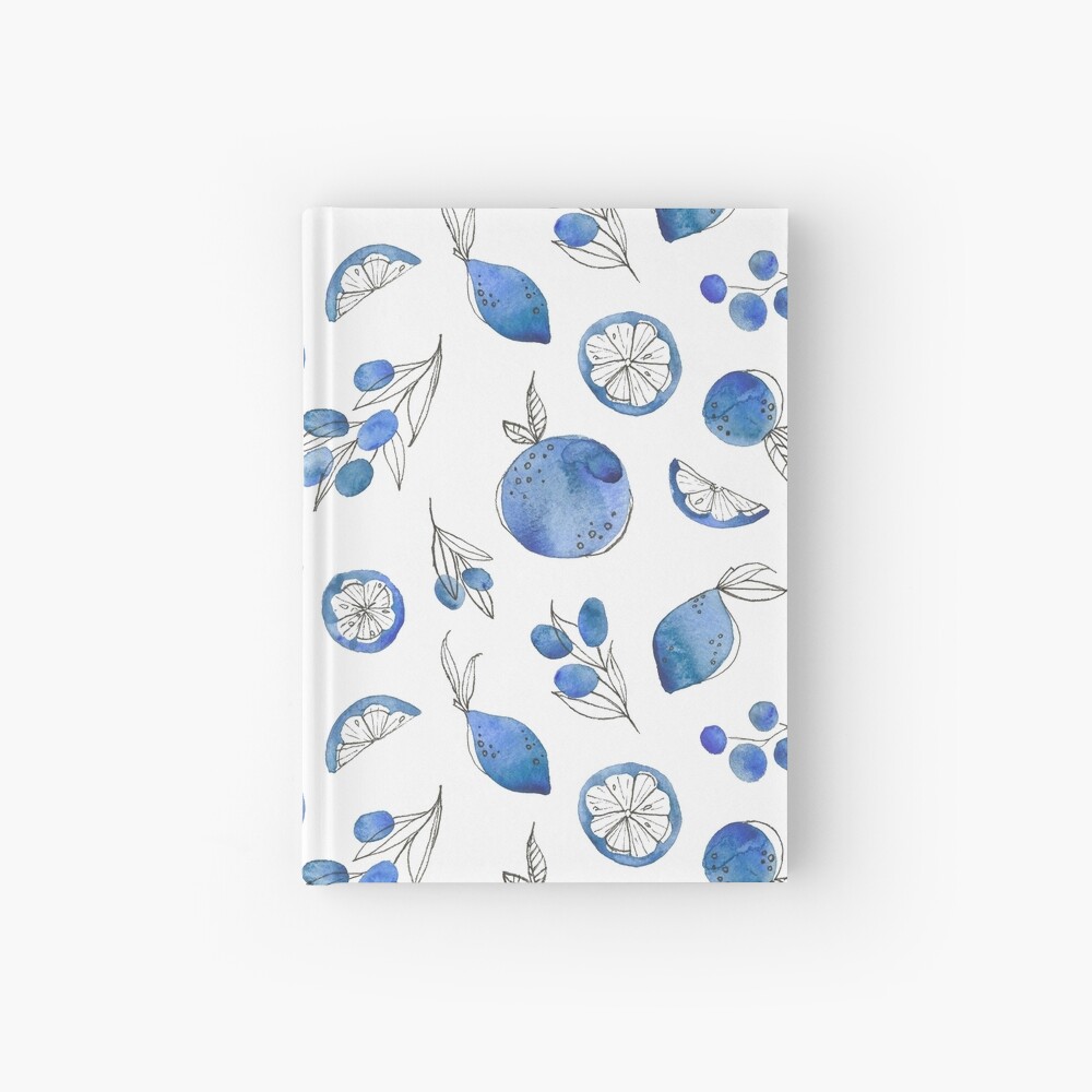 Blue Watercolor Fruit Hardcover Journal