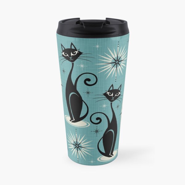 Mid Century Meow on Blue - Large Scale Travel Mug