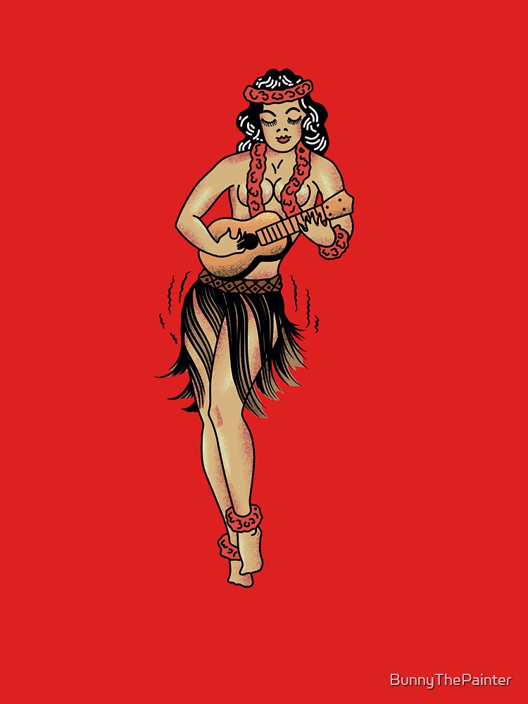 Jerry’s Traditional Aloha Hula Girls In Hawaii Pattern In Yellow by BunnyThePainter