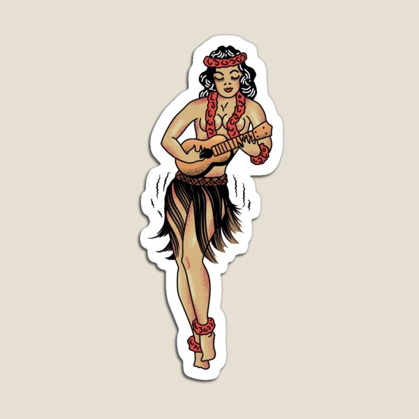 Jerry’s Traditional Aloha Hula Girls In Hawaii Pattern In Yellow Magnet