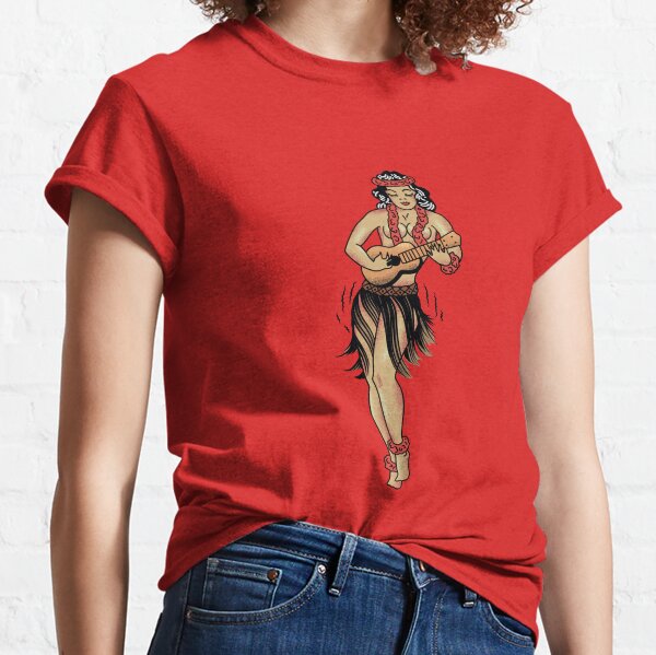 Jerry’s Traditional Aloha Hula Girls In Hawaii Pattern In Dark Blue Classic T-Shirt