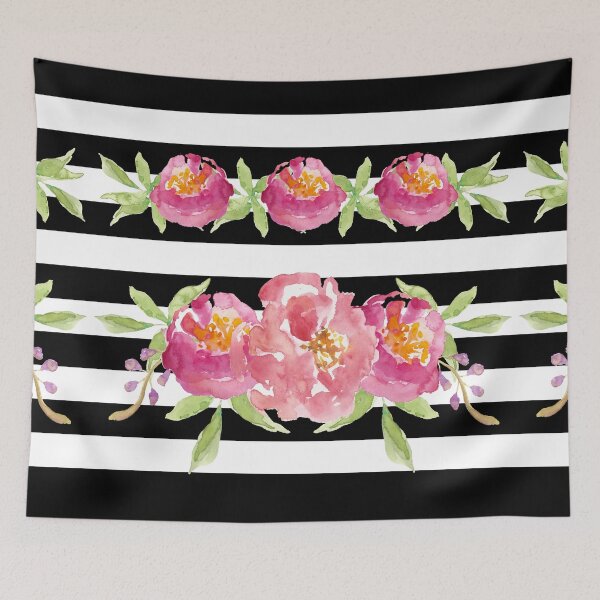 Item preview, Black and White Stripes with Roses designed and sold by Amy Brinkman.