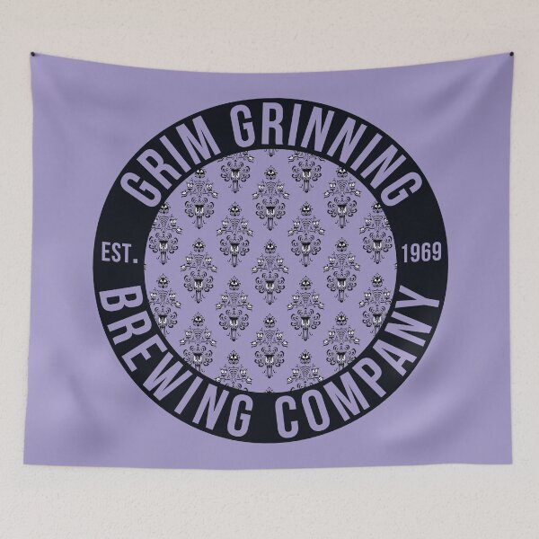 Item preview, Grim Grinning Brewing Company Wallpaper Logo (Purple Wall) designed and sold by FandomTrading.