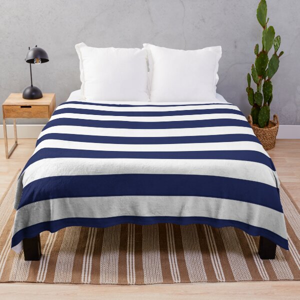 Navy Blue and White Stripes Throw Blanket