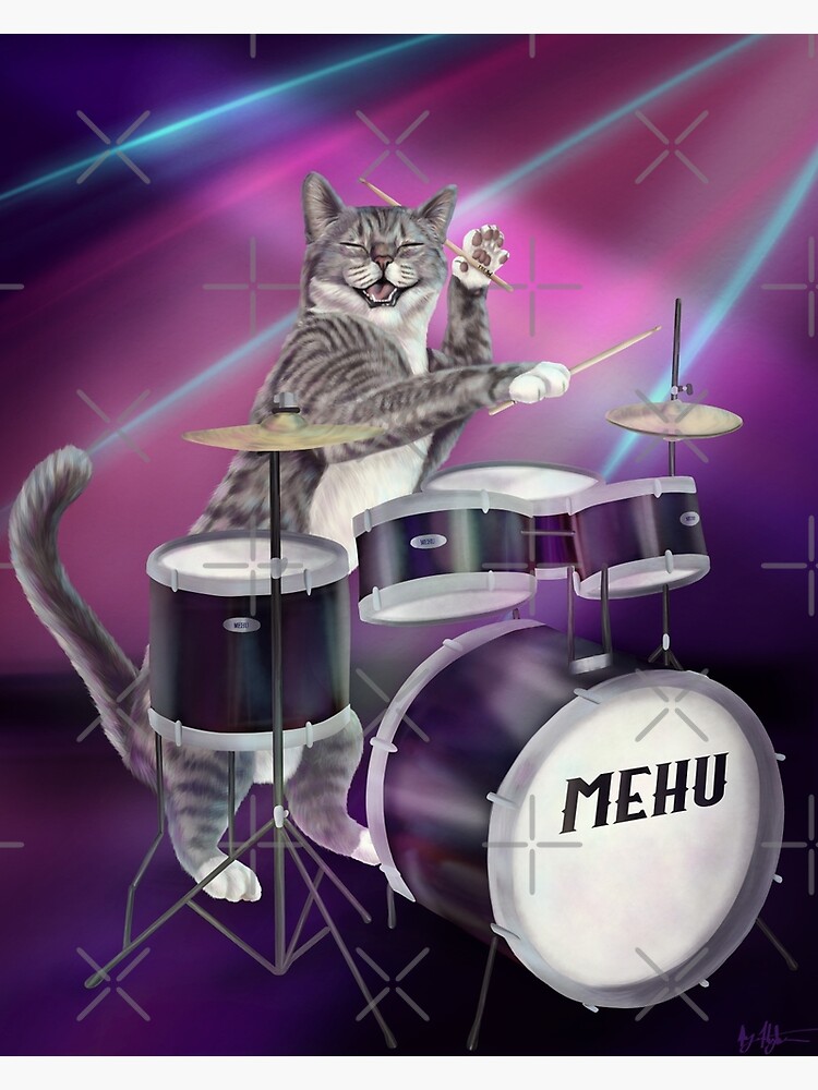 "Cat Drummer Rock band kitty playing the drums" Poster for Sale by