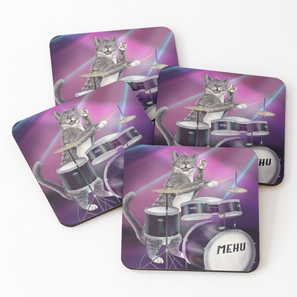 Item preview, Cat Drummer - Rock band kitty playing the drums designed and sold by Mehu.
