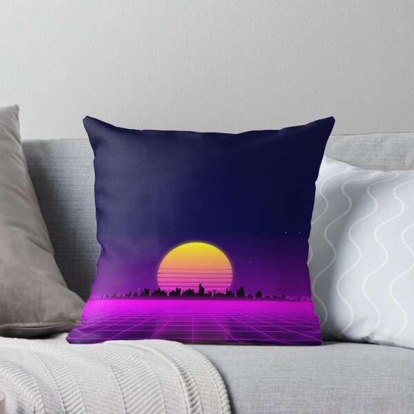 Item preview, Retro 1980s synthwave glowing neon lights plane with sun and city designed and sold by UDDesign.