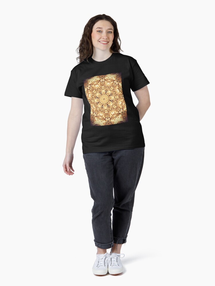 Thumbnail 4 of 7, Classic T-Shirt, Gold Rush Mandala - Golden Ornate Art Deco Design designed and sold by OneDayArt.