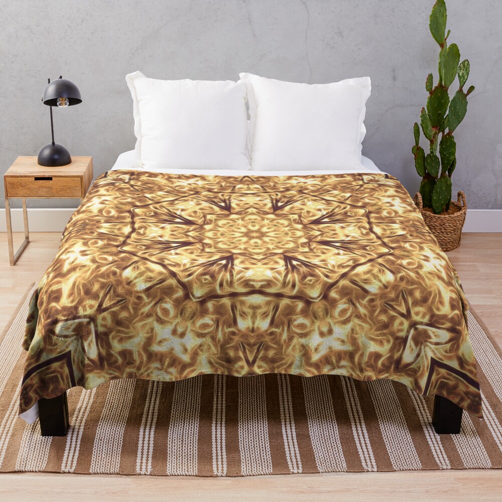 Gold Rush Mandala - Golden Ornate Art Deco Design Throw Blanket