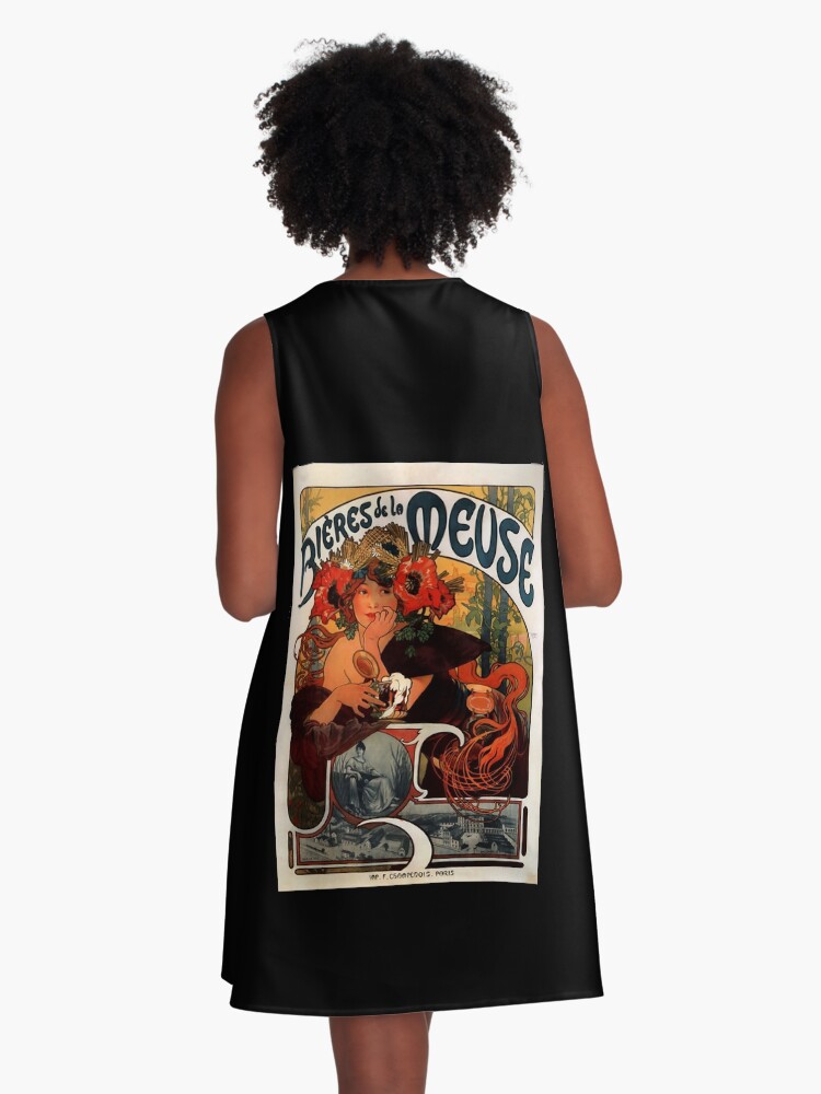 Thumbnail 3 of 4, A-Line Dress, 'Bieres de la Meuse' by Alphonse Mucha (Reproduction) designed and sold by RozAbellera.