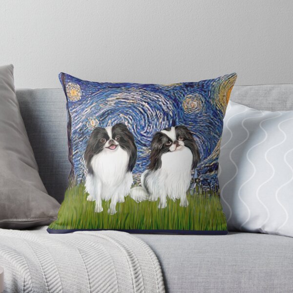 Japanese Chins (two) in Starry Night Throw Pillow