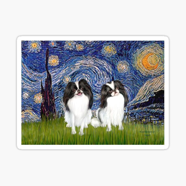 Japanese Chins (two) in Starry Night Sticker