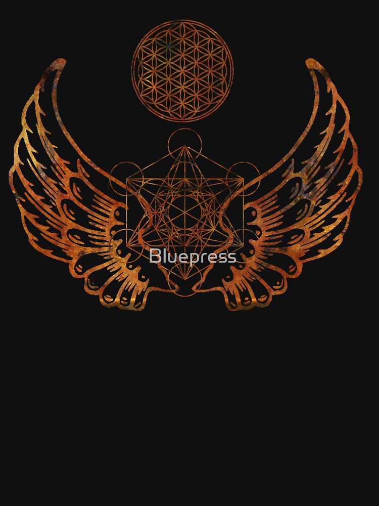 Aperçu 7 sur 7. T-shirt essentiel avec l'œuvre Ailes d'ange Métatron Fleur de vie créée et vendue par Bluepress.