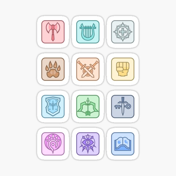 Jocat Crap Guide To Dnd Class Icons Color Sticker For Sale By Jocat105 Redbubble