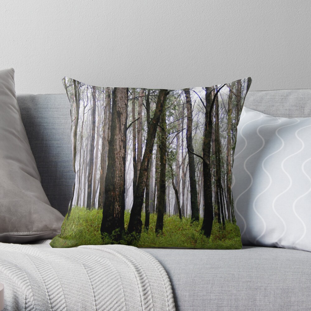 Tall trees in the Mist Throw Pillow