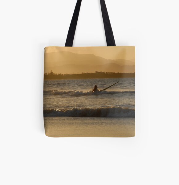 Surfer at Byron Bay All Over Print Tote Bag