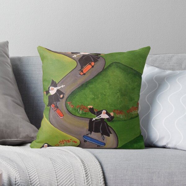Skateboarding Nuns Throw Pillow