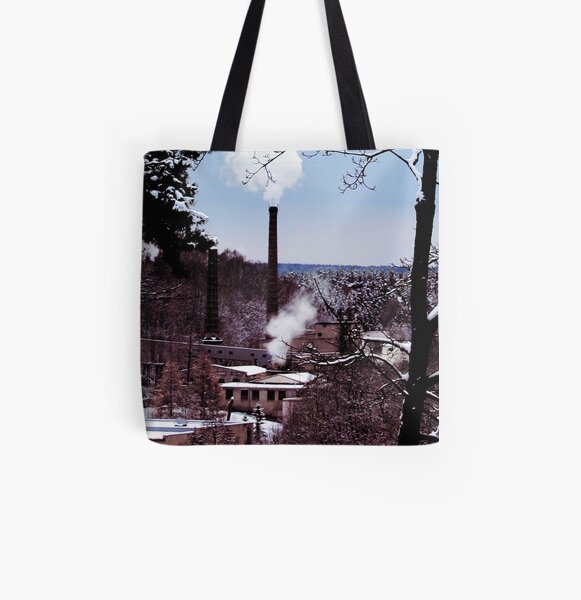factory country winter card lake house tree All Over Print Tote Bag
