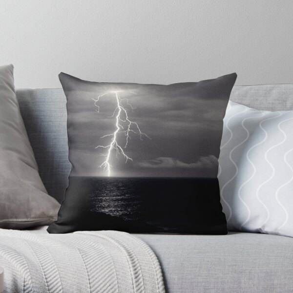 Dusk lightning over sea Throw Pillow