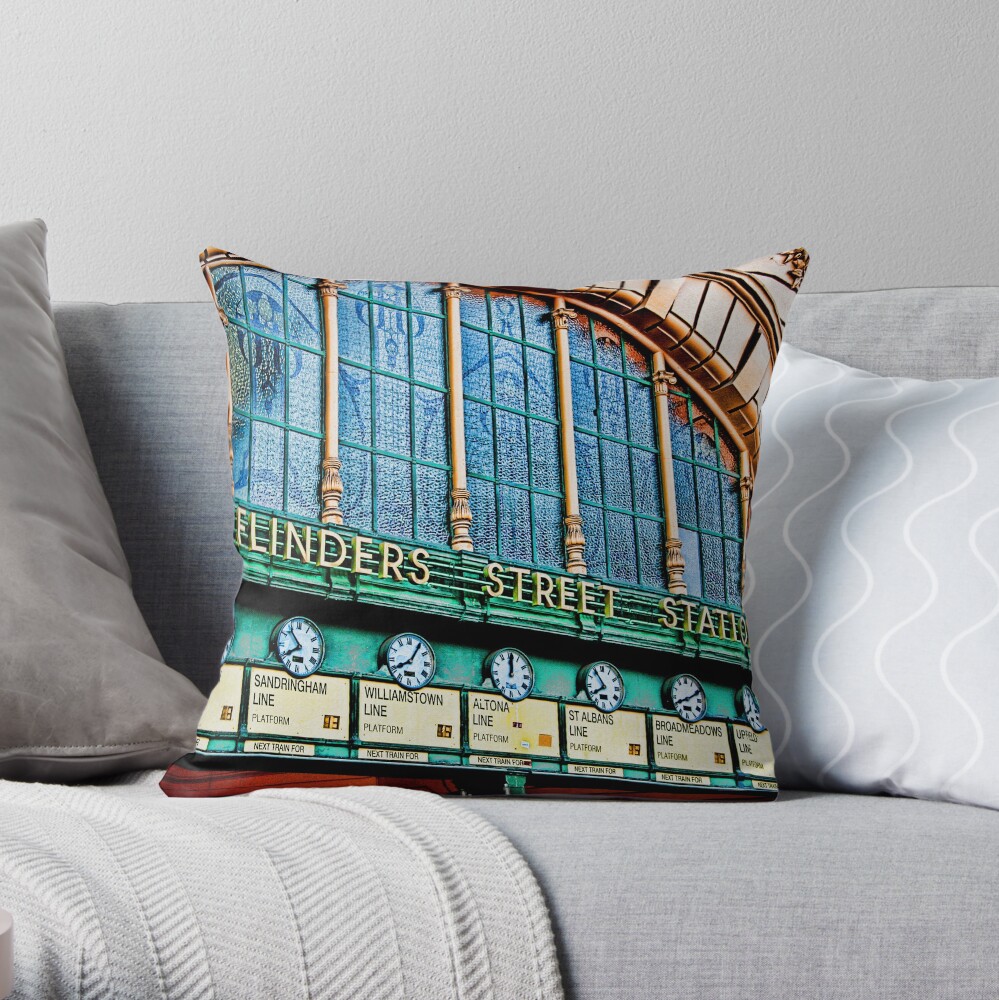 Melbourne Series - The Clocks, Flinders Street Station Throw Pillow