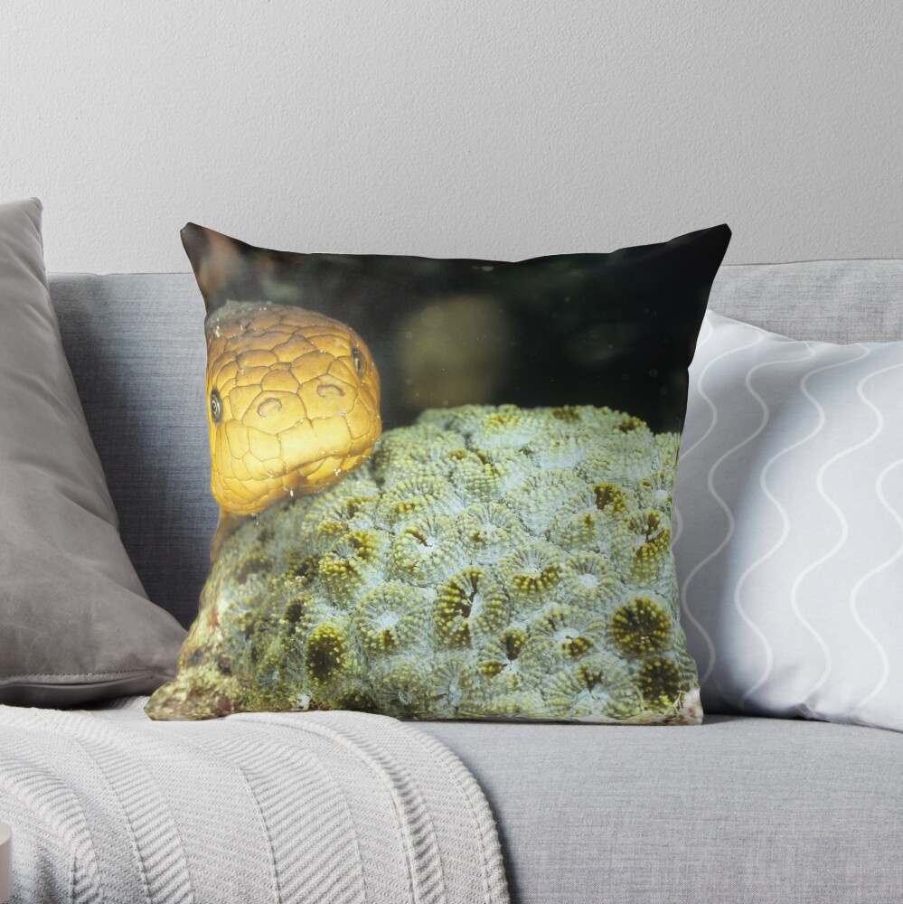 Olive sea snake Throw Pillow