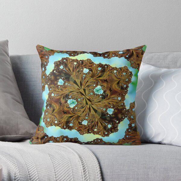 Fractal Wood Carving Throw Pillow
